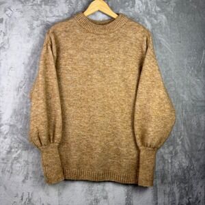 H&M Mohair Wool Blend Sweater Womens Size 2 XS Balloon Sleeve Tan Natural Fibers